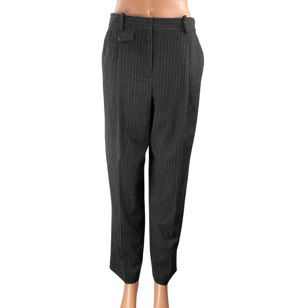 Zara Women's Black Pinstripe High Rise Pleated Wide Leg Trousers Pants Size S